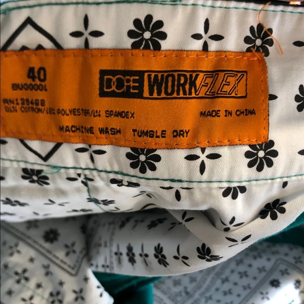 Dope Streetwear Brand Green Patterned Work Flex Pants - Size 40